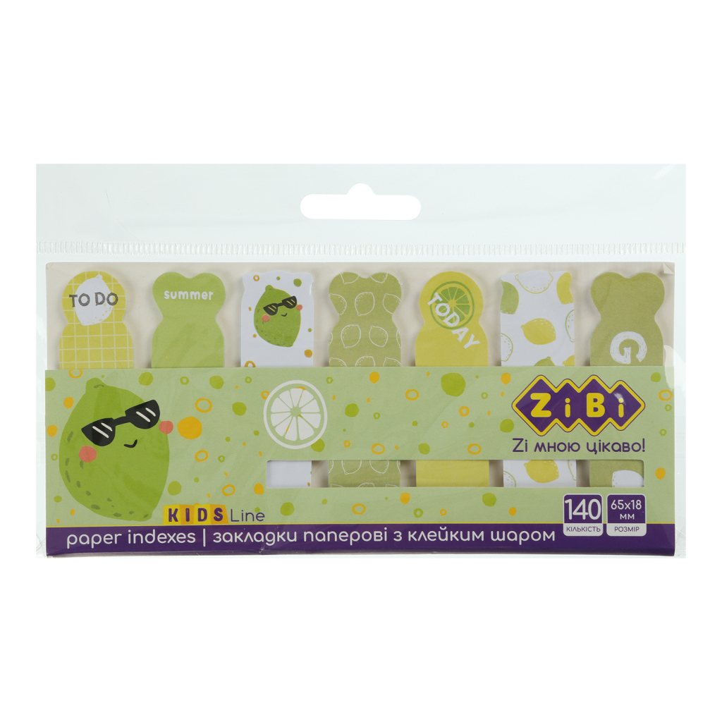 Стікер-закладка ZiBi паперові Lime з клейким шаром 65х18 мм 7 х 20 аркушів (ZB.15104) - зображення 1