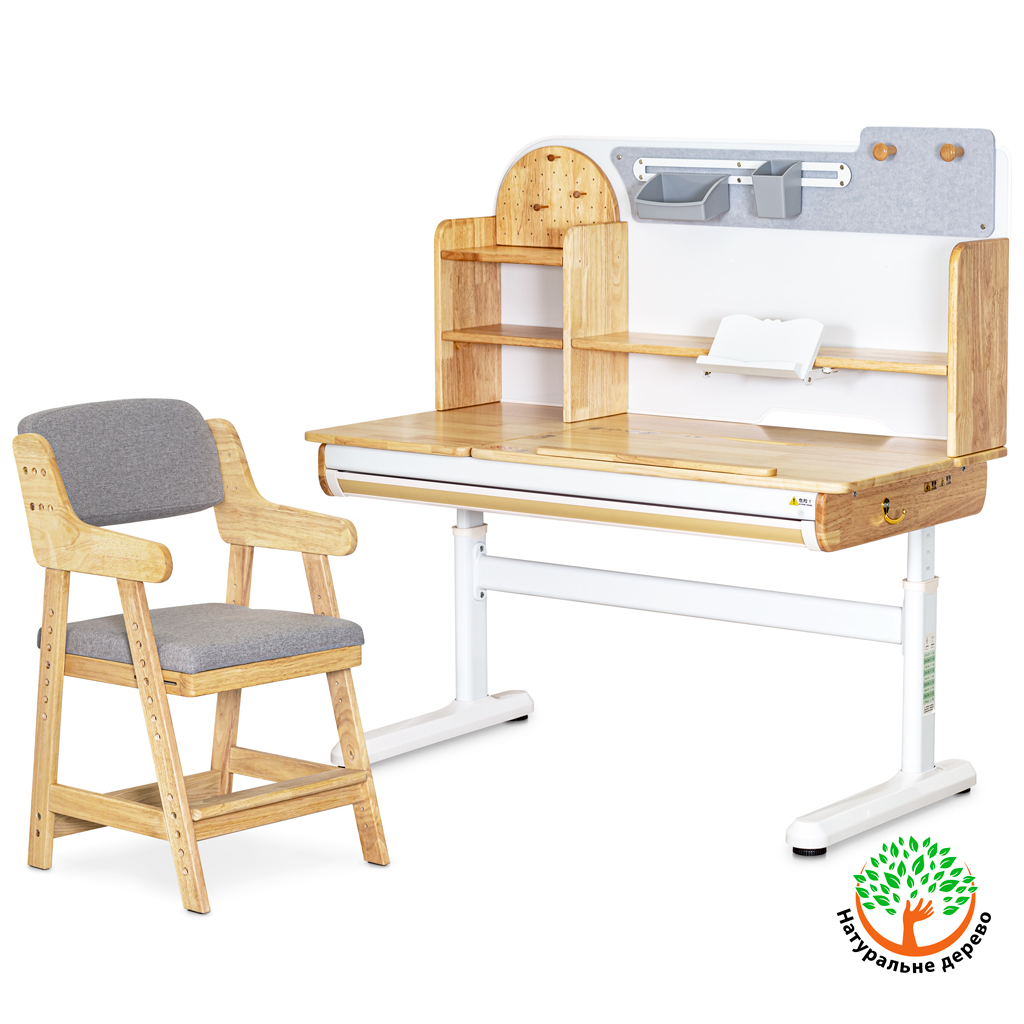 Парта з кріслом Mealux Timberdesk L + крісло Carlo (BD-690 Wood L + KD-050 G) - зображення 1