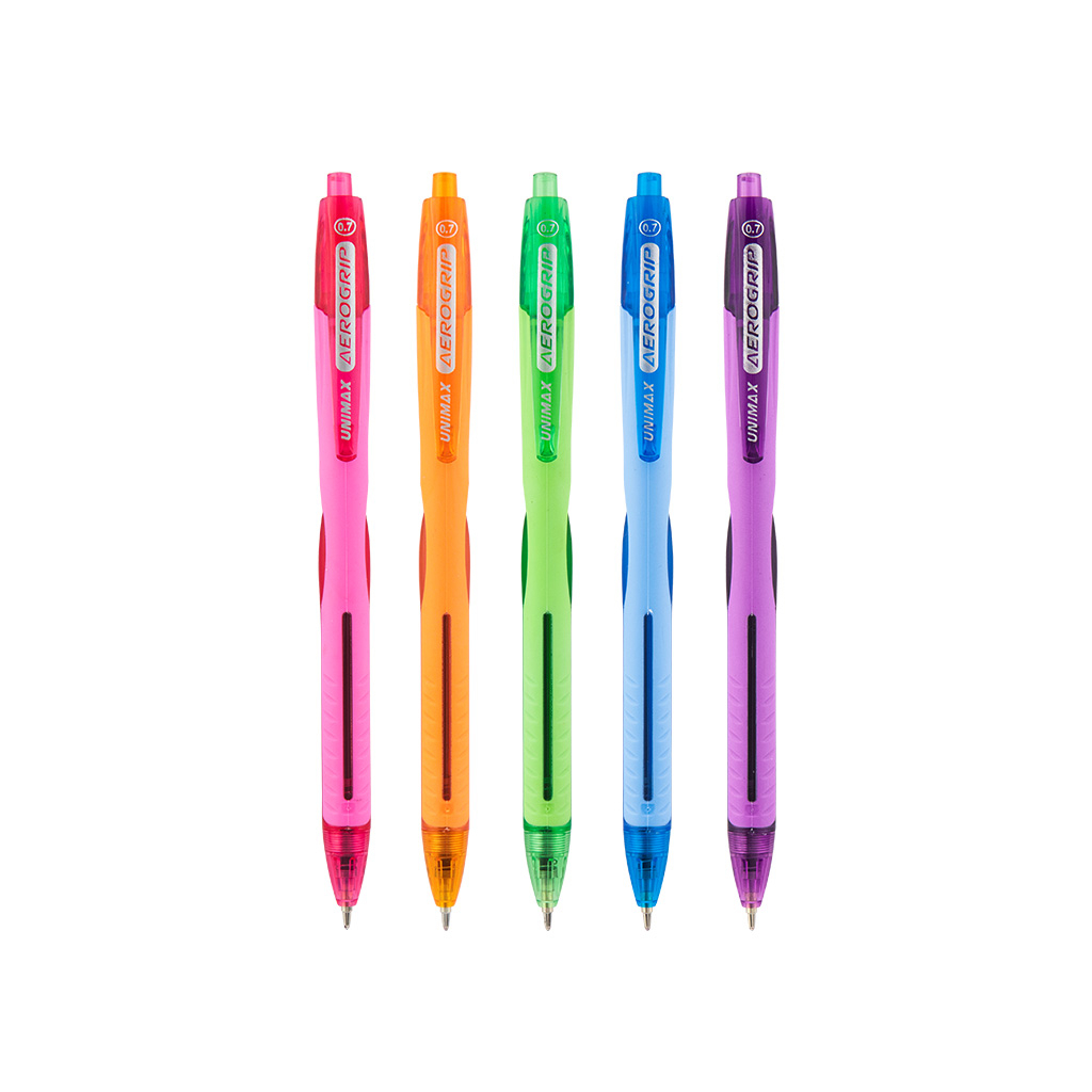 Ручка кулькова Unimax автоматична Aerogrip-3, набір 5 кольорів (асорті) (UX-140-20) - зображення 1