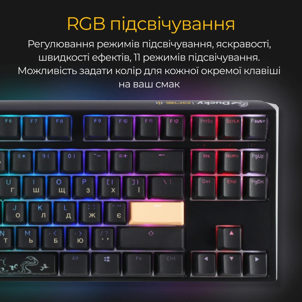 Клавіатура Ducky One 3 TKL Cherry MX Red RGB UA USB Black (DKON2187ST-RUAPXCLAWSC1) - зображення 3