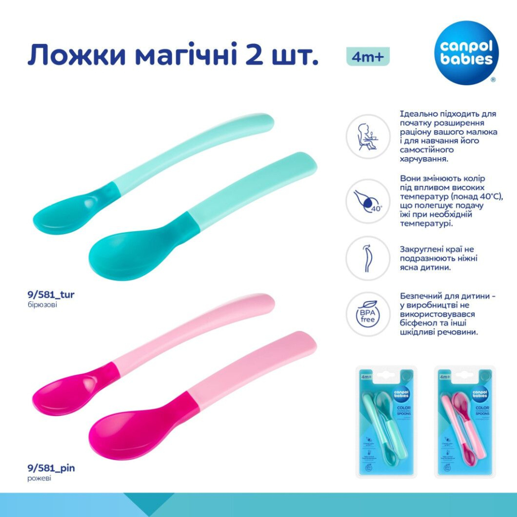 Набір дитячого посуду Canpol babies Ложки магічні 2 шт. - бірюзові (9/581_tur) - зображення 4