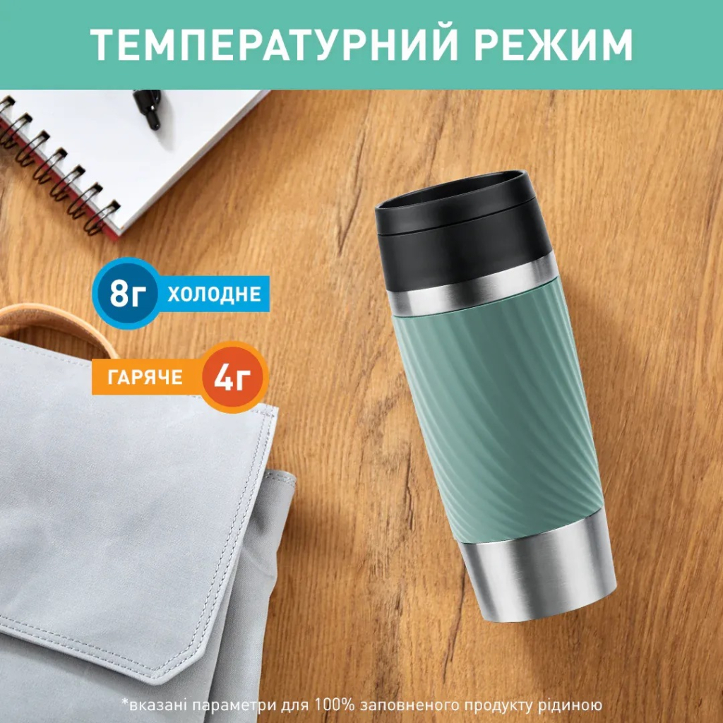 Термокружка Tefal Travel Mug Classic Twist, 360мл, нержавіюча сталь, зелений (N2024310) - зображення 5