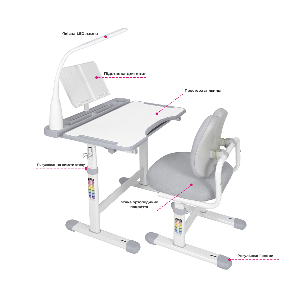 Парта зі стільцем FunDesk Vivo Grey (221892) - зображення 2