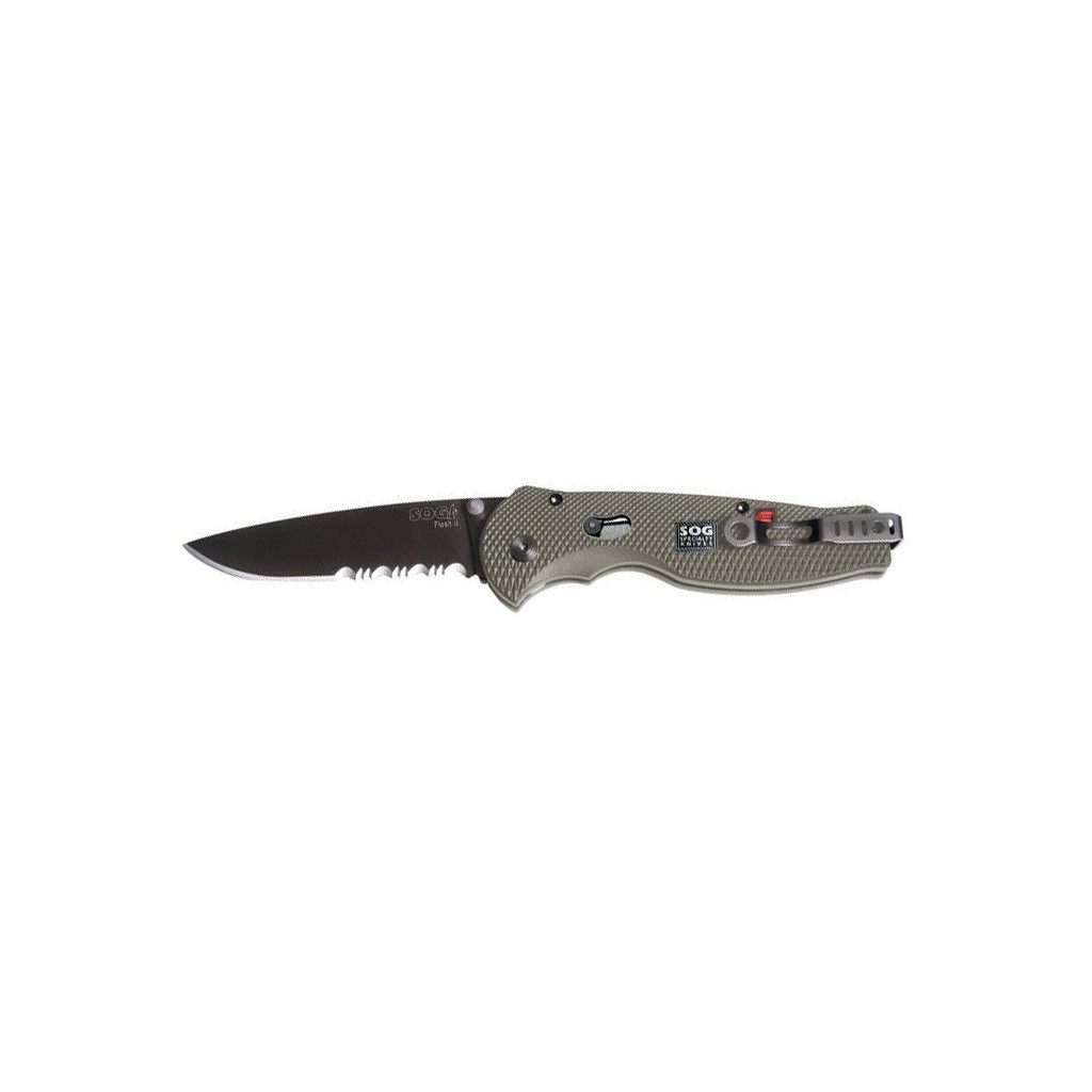 Ніж SOG Flash II Black Blade серрейтор Olive (STGFSA-98) - зображення 1