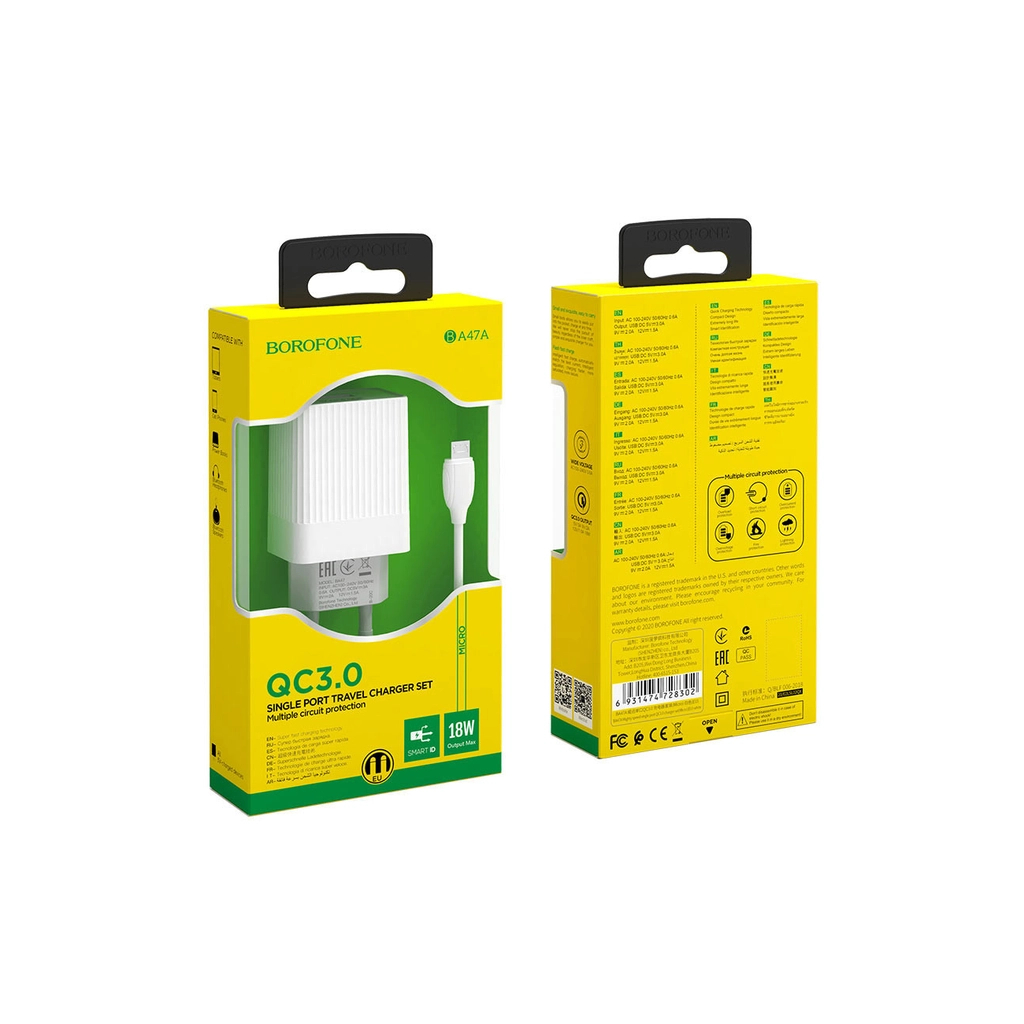 Зарядний пристрій BOROFONE BA47A USB QC3.0 18W + cable USB to Micro 5P white (6931474728302) - зображення 2