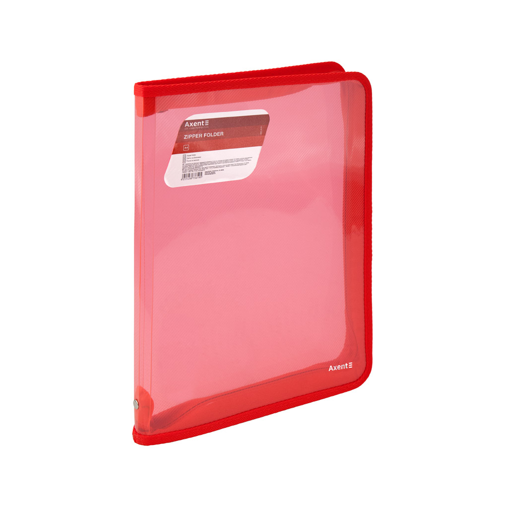 Папка на блискавці Axent об'ємна A4 550 мкм Прозора Червона (1801-24-A) - зображення 1