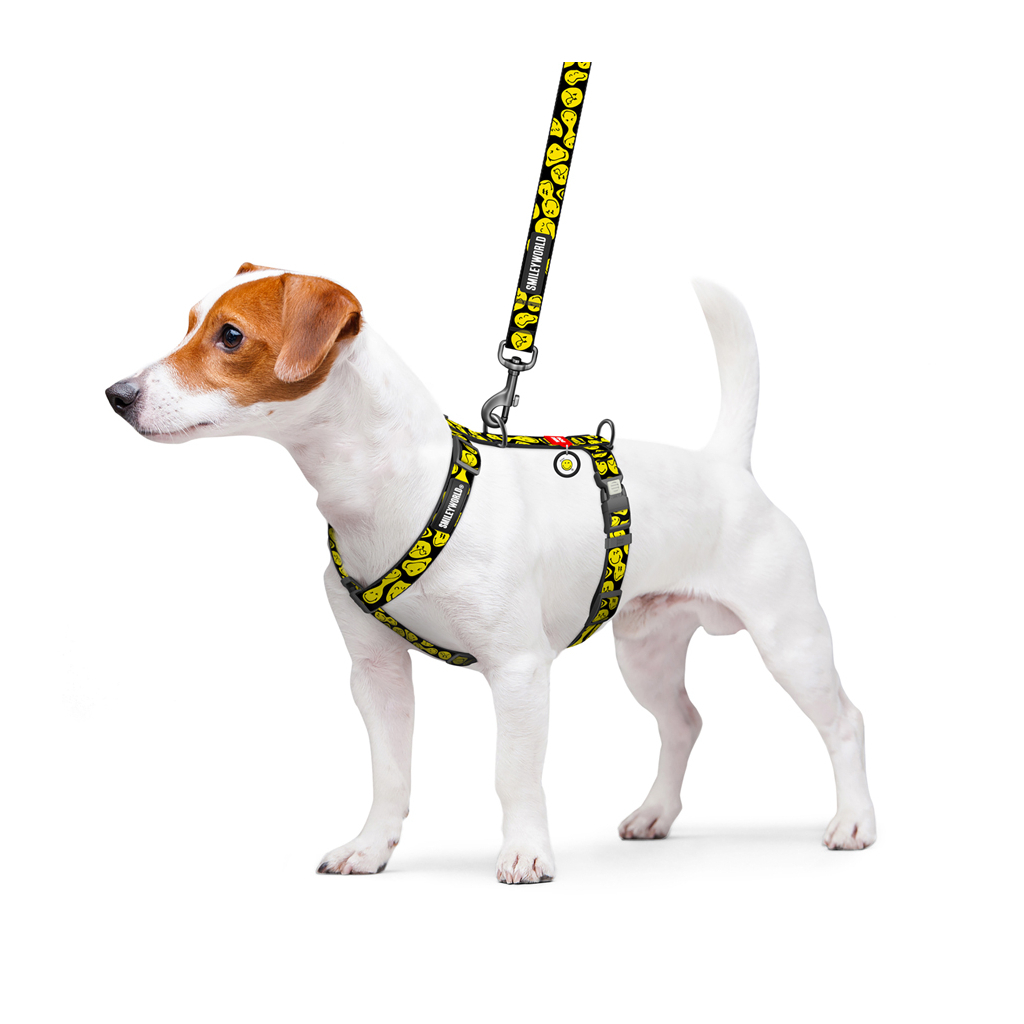 Шлея для собак WAUDOG Nylon анатомічна H-подібна з QR-паспортом "Смайли на чорному" пластиковий фастекс, M (344-0181) - зображення 3