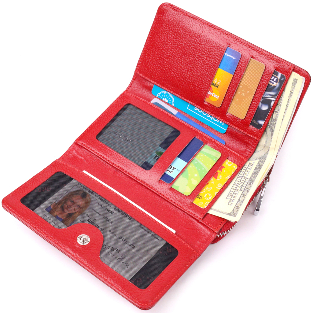 Портмоне Karya З лакованої фактурної шкіри Червоне (21428) - зображення 8