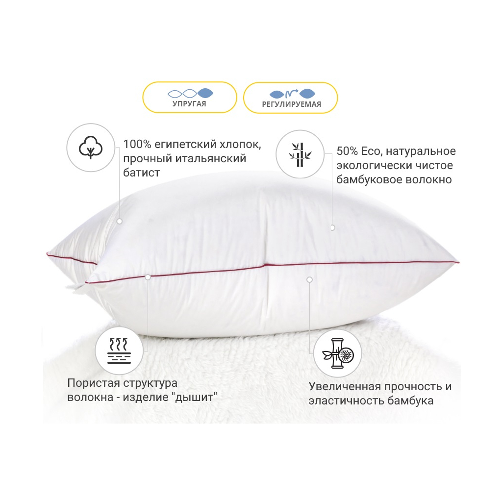 Подушка MirSon антиаллергенна DeLuxe Eco-Soft Hand Made №474 висока 40х60 (2200000624635) - изображение 2