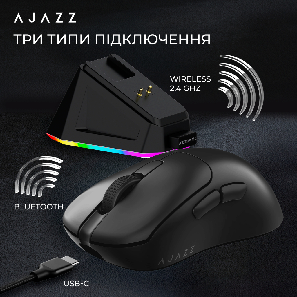 Мишка Ajazz AJ179P MC Charging Dock Wireless/Bluetooth/USB Black (AJ179P-MC-B) - зображення 8