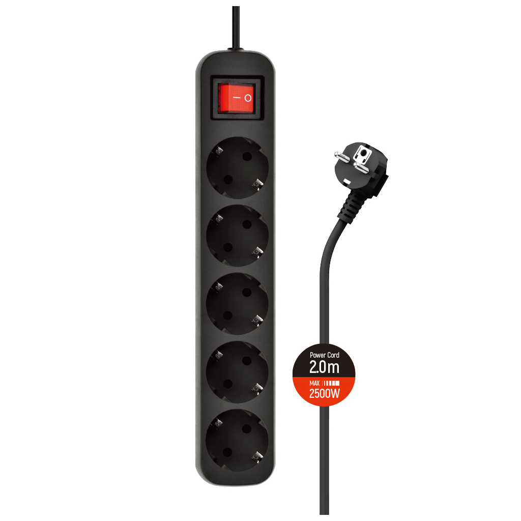 Мережевий фільтр живлення ColorWay CW-PSEA52BK, 5 розеток/ 2M black (CW-PSEA52BK) - зображення 1