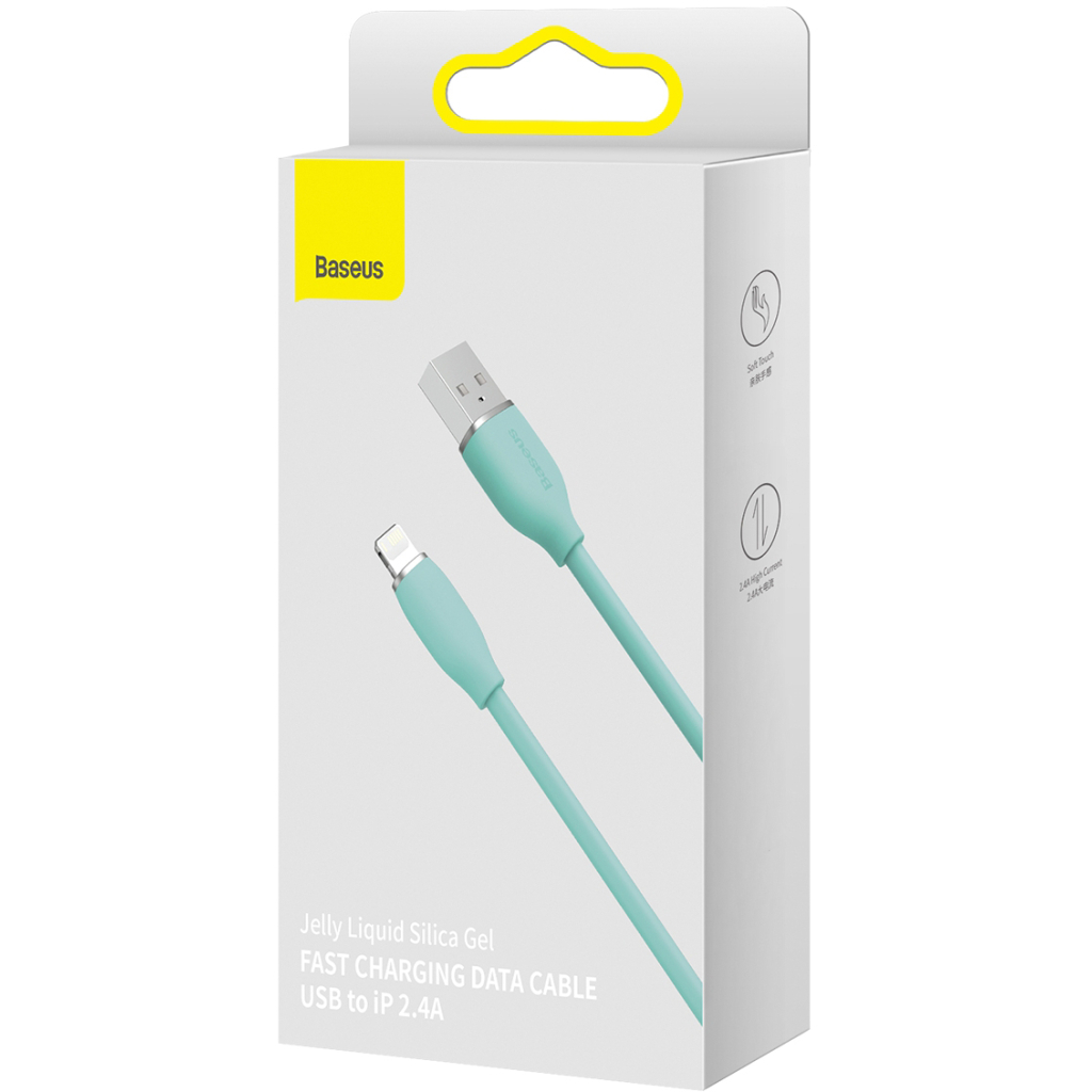 Дата кабель USB 2.0 AM to Lightning 2.0m 2.4A Jelly Liquid Silica Gel Green Baseus (CAGD000106) - зображення 7