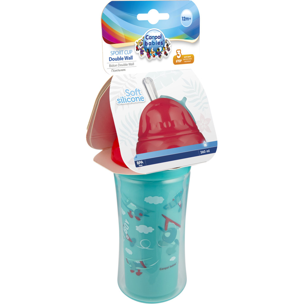 Поїльник-непроливайка Canpol babies Літак подвійна стінка із силіконовою трубочкою 260 мл (74/052) - зображення 3