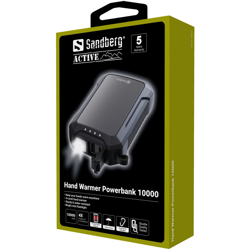 Батарея універсальна Sandberg 10000mAh, Hand Warmer, flashlight 1W, USB-C/USB-A 2A/5V (420-65) - зображення 3