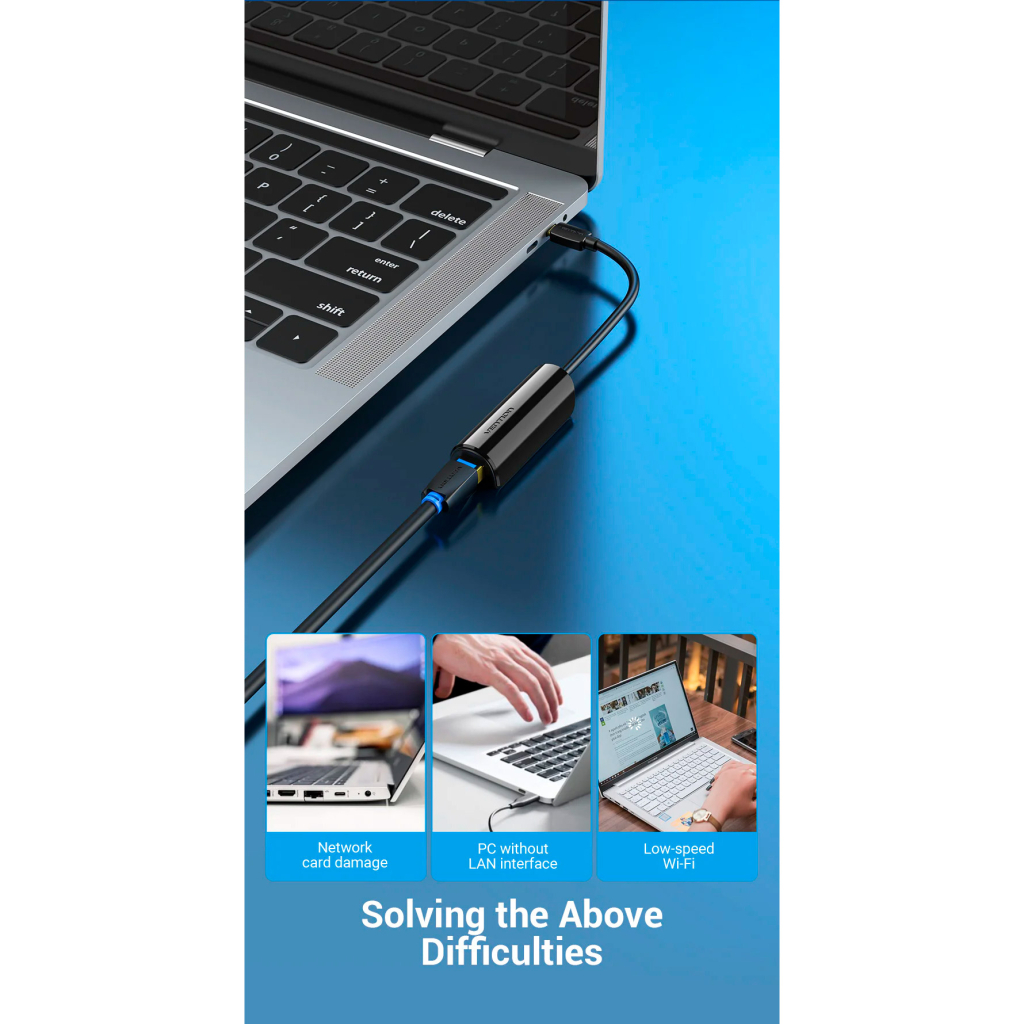 Перехідник USB-C to RJ45 Ethernet 1000Mbps Vention (CFBBB) - изображение 3