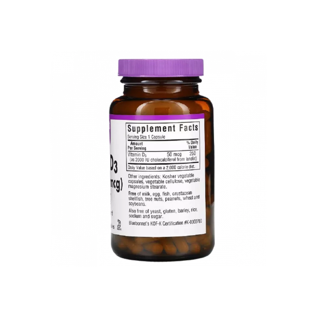 Вітамінно-мінеральний комплекс Bluebonnet Nutrition Вітамін D3 2000IU, 180 вегетаріанських капсул (BLB0315) - зображення 2