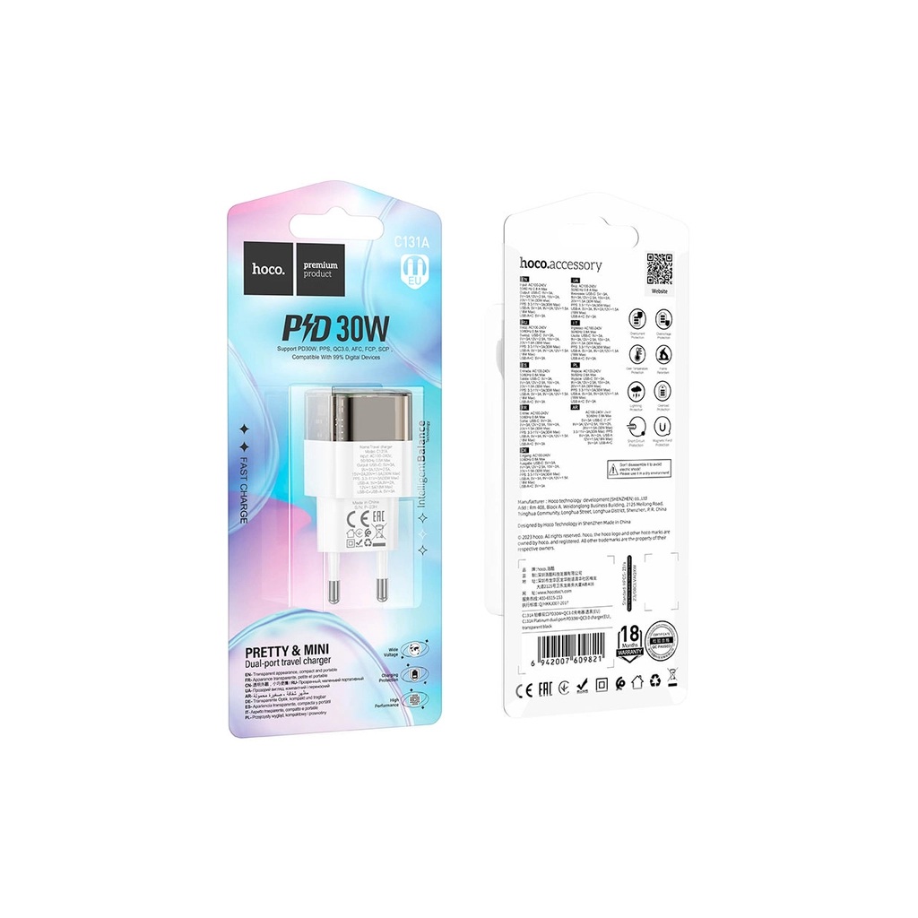 Зарядний пристрій HOCO C131A USB-C PD30W + 1xUSB QC3.0 transparent black (6942007609821) - зображення 5