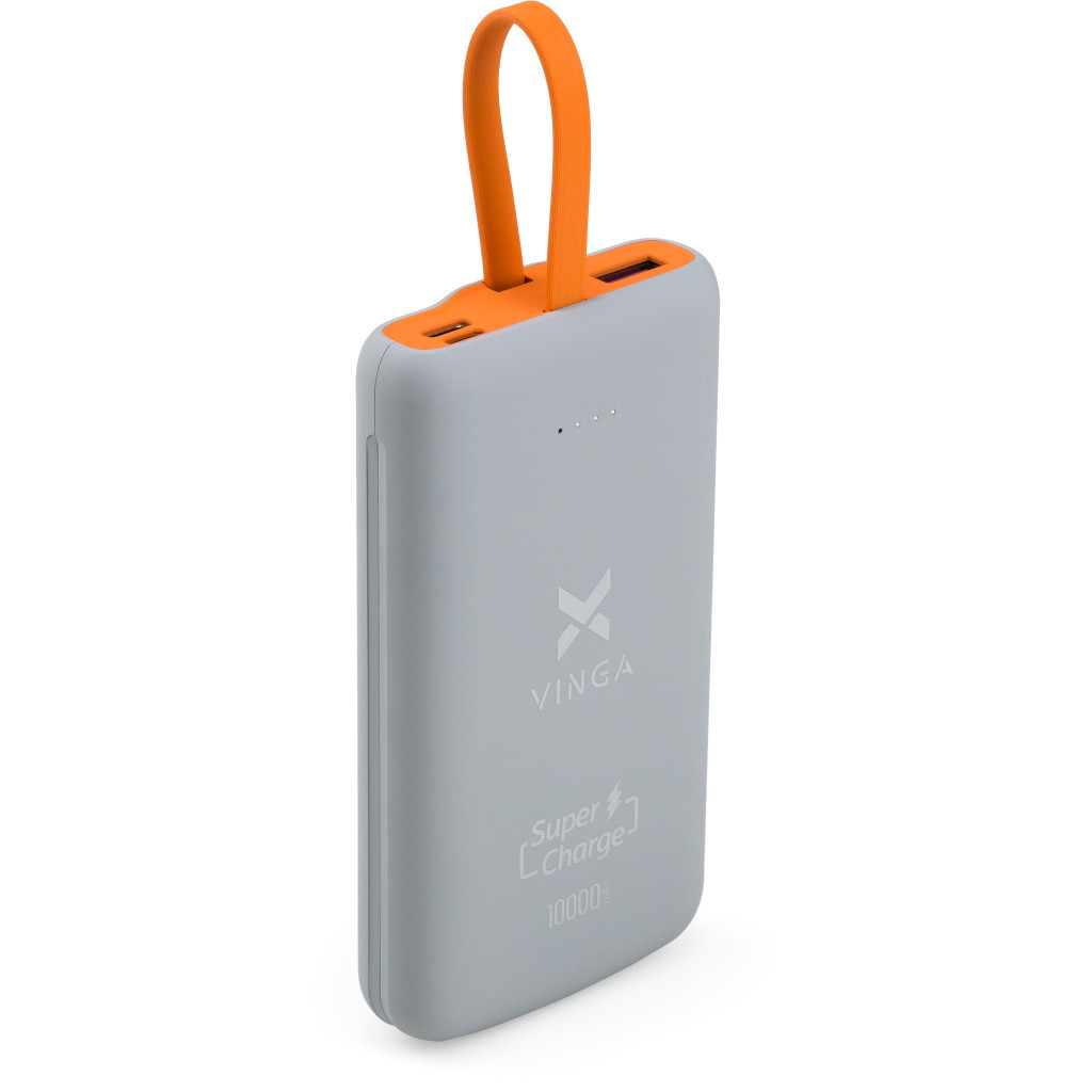Батарея універсальна Vinga 10000 mAh SuperQC soft touch w/cable 22.5W dark grey (VPB1SQSCDG) - изображение 1
