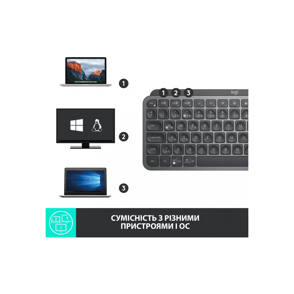 Клавіатура Logitech MX Keys Mini Wireless Illuminated UA Graphite (920-010498) - зображення 6