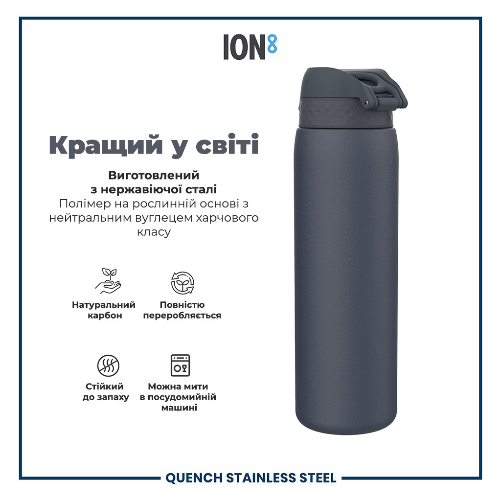 Пляшка для води ION8 OneTouch Stainless Steel 1200 мл Ash Navy (I8SS1000ANAVY) - зображення 6