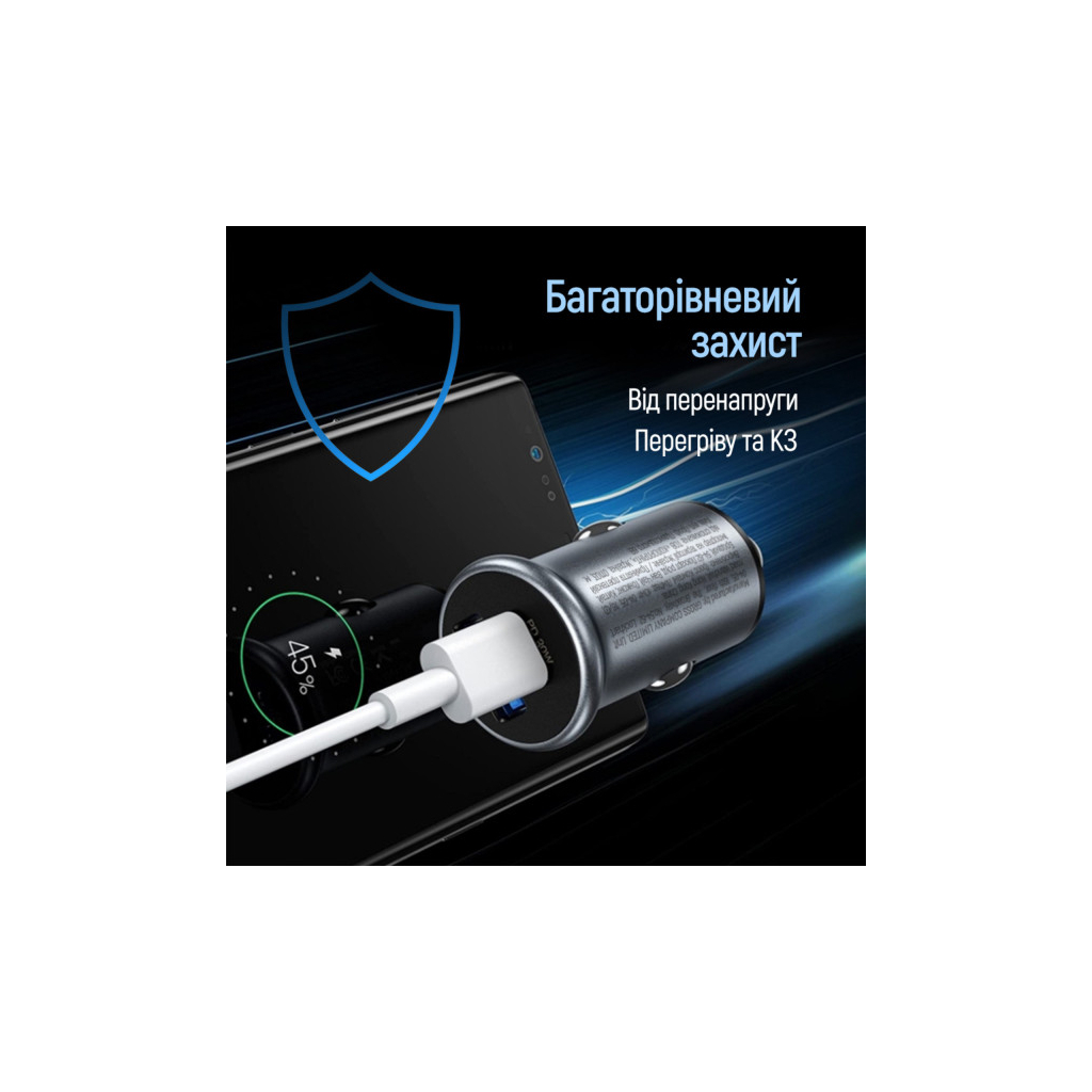 Зарядний пристрій ColorWay USB-C PD30W + USB QC3.0 car adapter (CW-CHA065PD-GR) - зображення 6