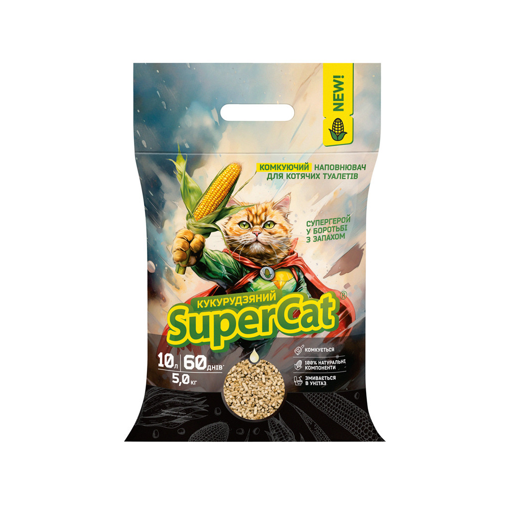 Наповнювач для туалету Super Cat кукурудзяний комкуючий 5 кг (3540) - зображення 1
