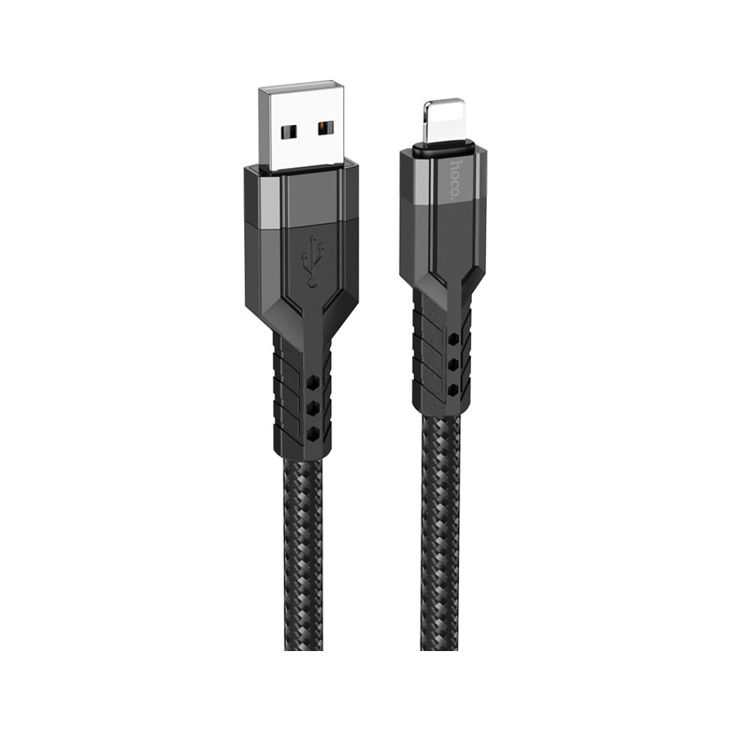 Дата кабель USB 2.0 AM to Lightning 1.2m 2.4A nylon aluminum U110 black HOCO (6931474770561) - зображення 2