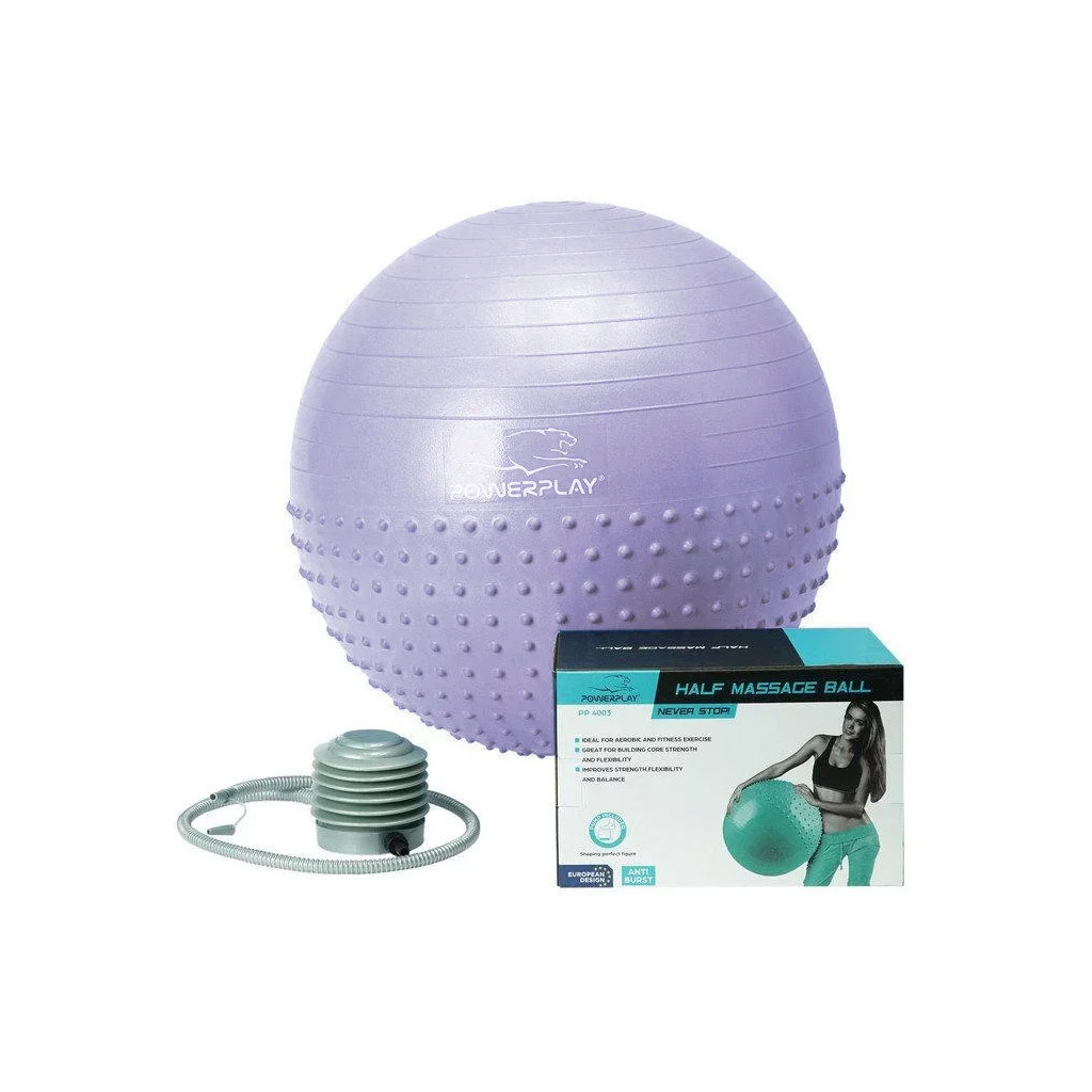 М'яч для фітнесу PowerPlay 4003 75см Блакитний + помпа (PP_4003_75_Sky_Blue) - изображение 1