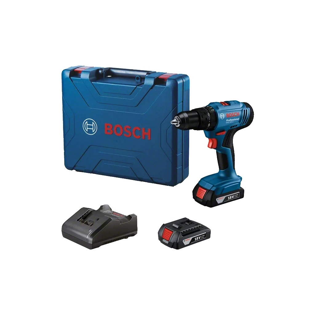 Шуруповерт Bosch GSB 183-LI 18V, 2х2Ah, 21-56Нм, 374-1815 об/хв, кейс, 1.2кг (0.601.9K9.100) - зображення 1