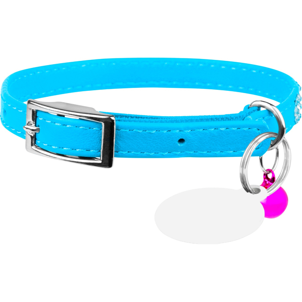 Нашийник для тварин WAUDOG GLAMOUR "Квіточка" з резинкою і стразами для кішок (блакитний) (32552) - зображення 1