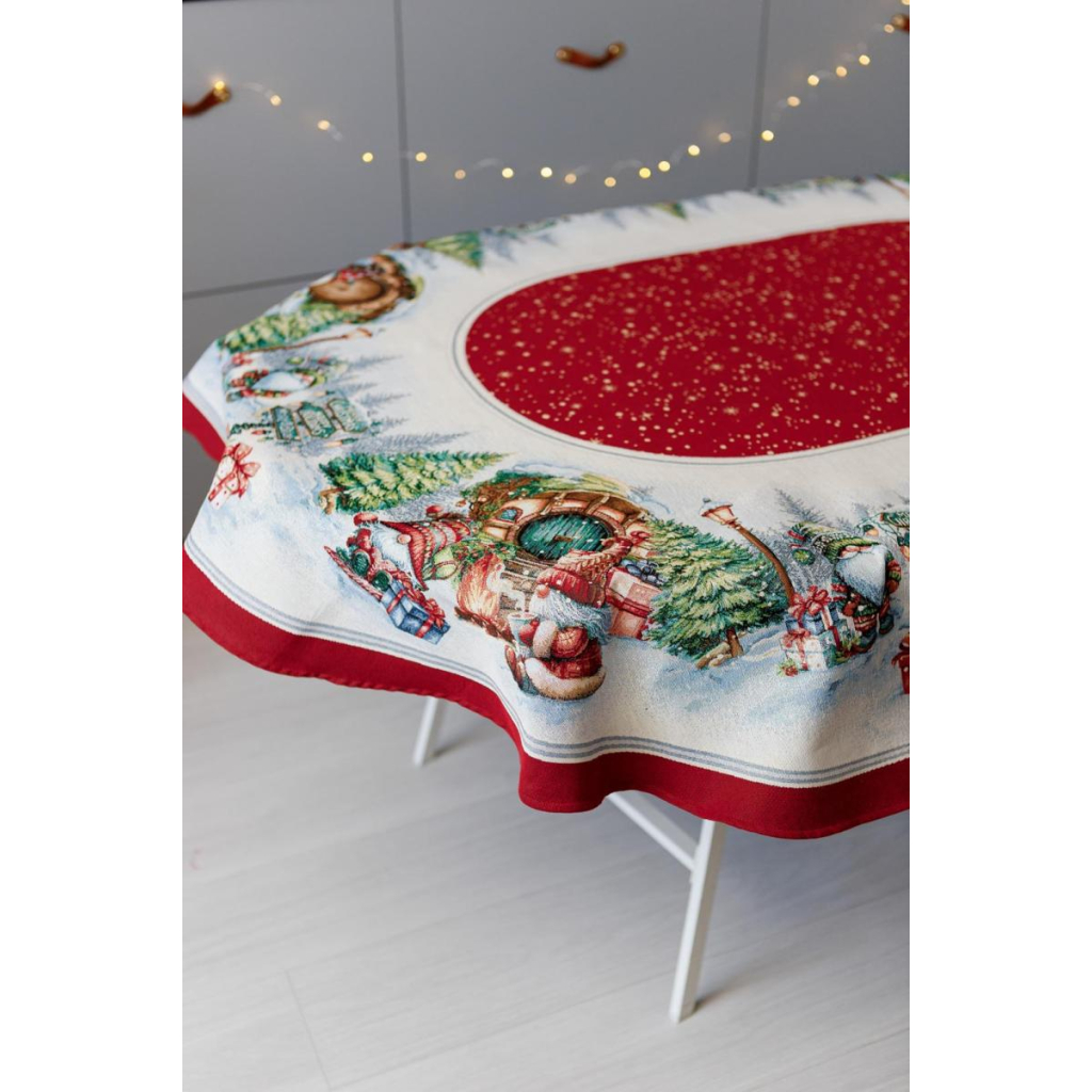 Скатертина Прованс гобеленова Різдвяне багаття овал 135х180 см (037412) - зображення 1
