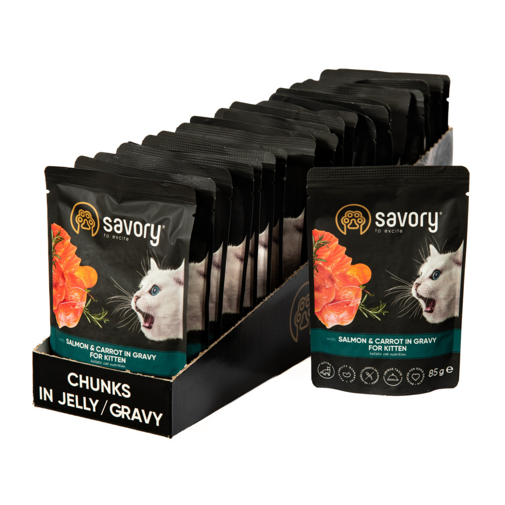 Вологий корм для кішок Savory лосось з морквою в соусі 85 гх22 шт (2700000029312) - зображення 2
