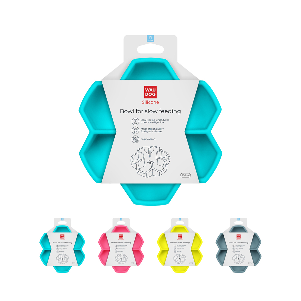 Універсальний посуд для тварин WAUDOG Silicone миска для повільного харчування 750 мл блакитна (23542) - изображение 6