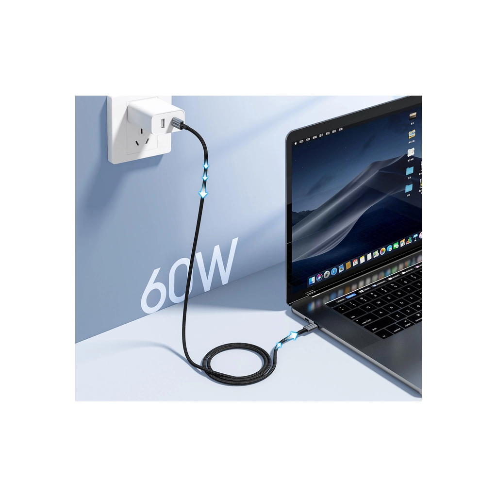 Дата кабель USB-C to USB-C 2.0m PD60W black Choetech (6932112105035) - зображення 2