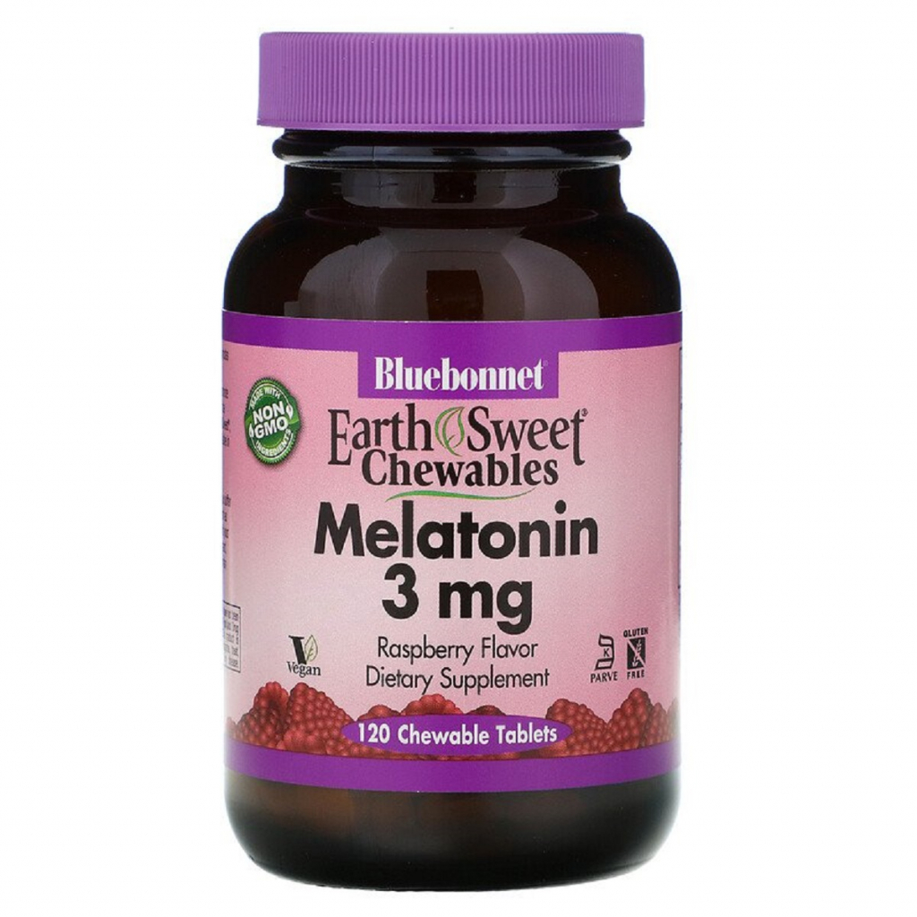 Амінокислота Bluebonnet Nutrition Мелатонін, Melatonin, 3 мг, EarthSweet, Малиновий Смак, 120 (BLB-00994) - зображення 1