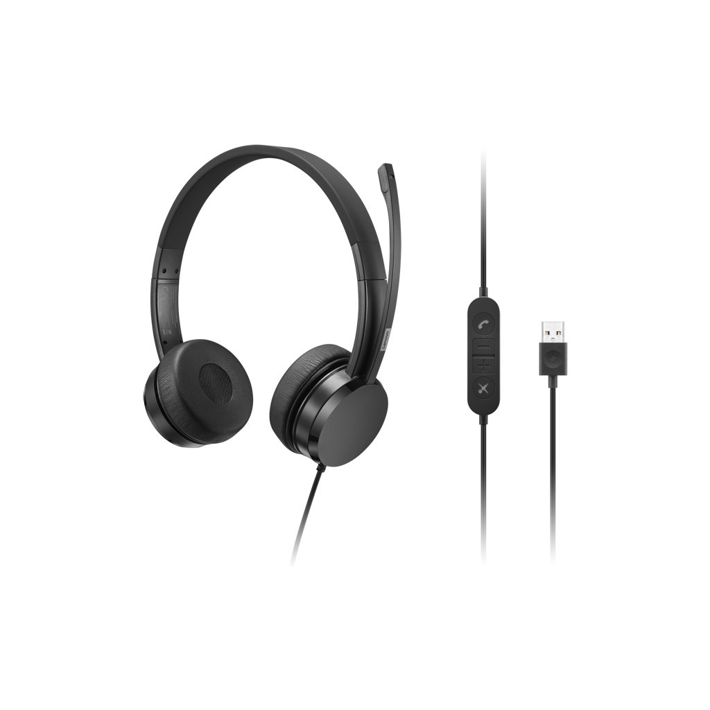 Навушники Lenovo USB-A Wired Stereo On-Ear Black (4XD1K18260) - зображення 1