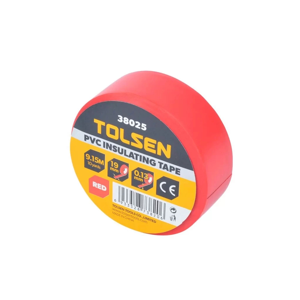 Ізоляційна стрічка Tolsen 19 мм х 9.2 м червона 0.13 мм (38025) - зображення 2