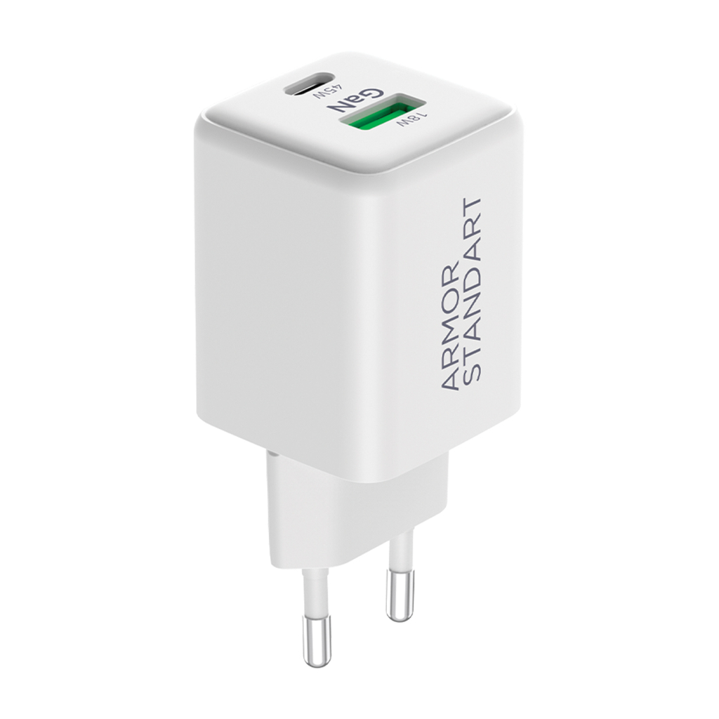 Зарядний пристрій Armorstandart AR372 45W GaN Type-C + USB White (ARM77550) - зображення 1