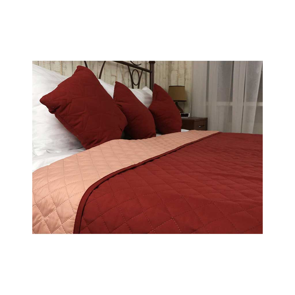 Покривало Руно двостороннє декоративне Ромб бордово-бежеве 212х240 см (329.52У_ББ ромб) - зображення 2