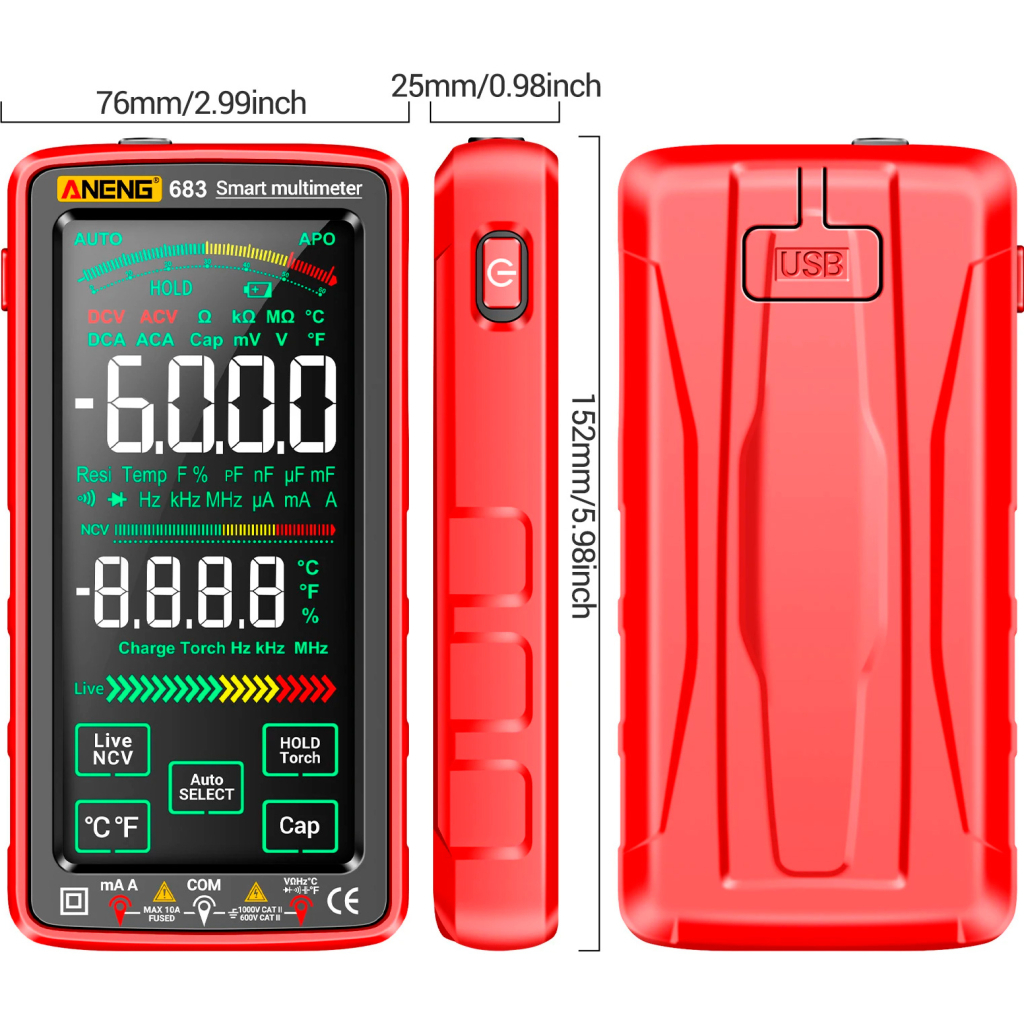 Цифровий мультиметр ANENG AN-683, V, A, R, C, T, F (AN-683) - изображение 5