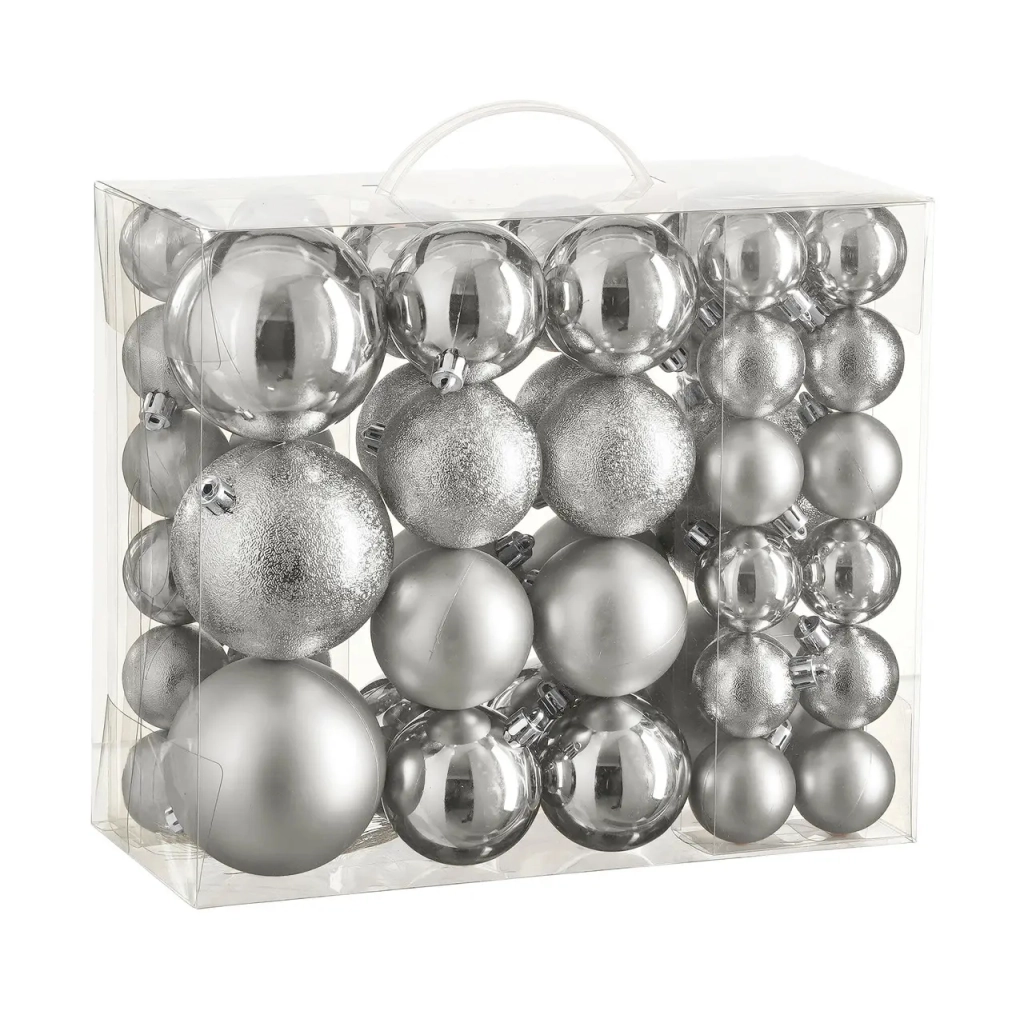 Ялинкова іграшка House Of Seasons Кульки Пластик 46 шт D4 см D6 см D8 см Сріблясті (8720967923458) - зображення 1