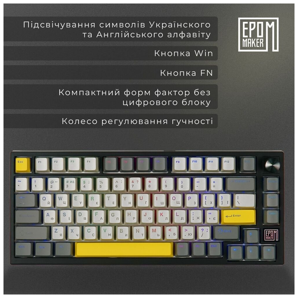 Клавіатура Epomaker TH80 SE 75 Budgerigar V2 Switch Hot-Swap RGB Wireless/Bluetooth/USB UA Black (TH80-SE-B-BV2) - зображення 10