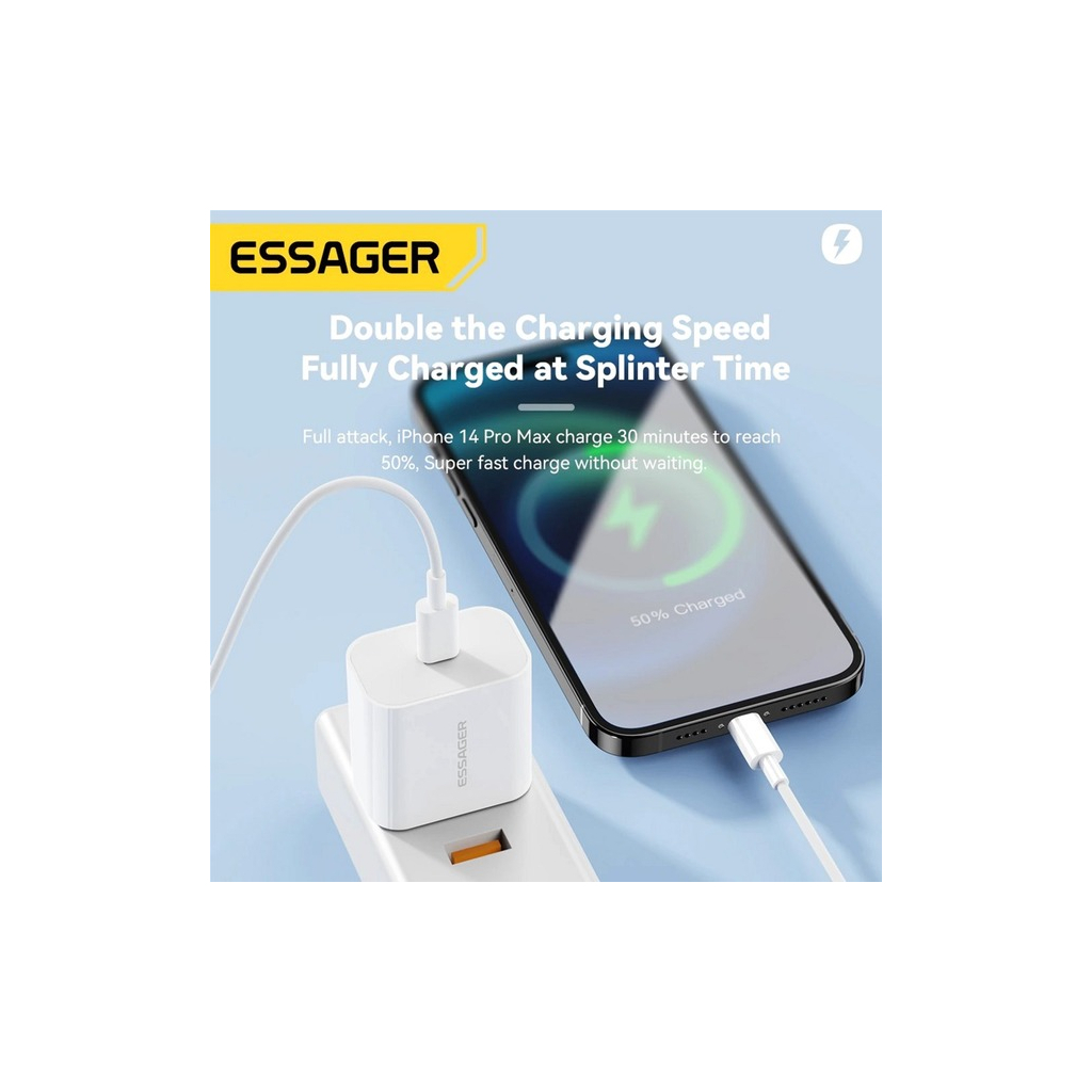 Зарядний пристрій Essager USB-C PD20W + cable USB-C to Lightning white (EFJB02-XBL02-T) - зображення 5