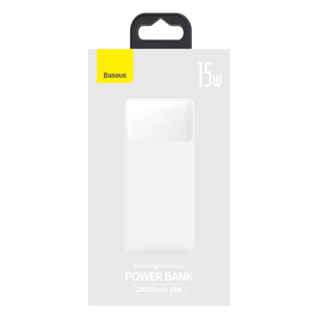 Батарея універсальна Baseus Bipow 20000mAh, 15W, USB-C/3A, 2*USB-A/3A(max.), +cable, white (PPBD050102) - зображення 4