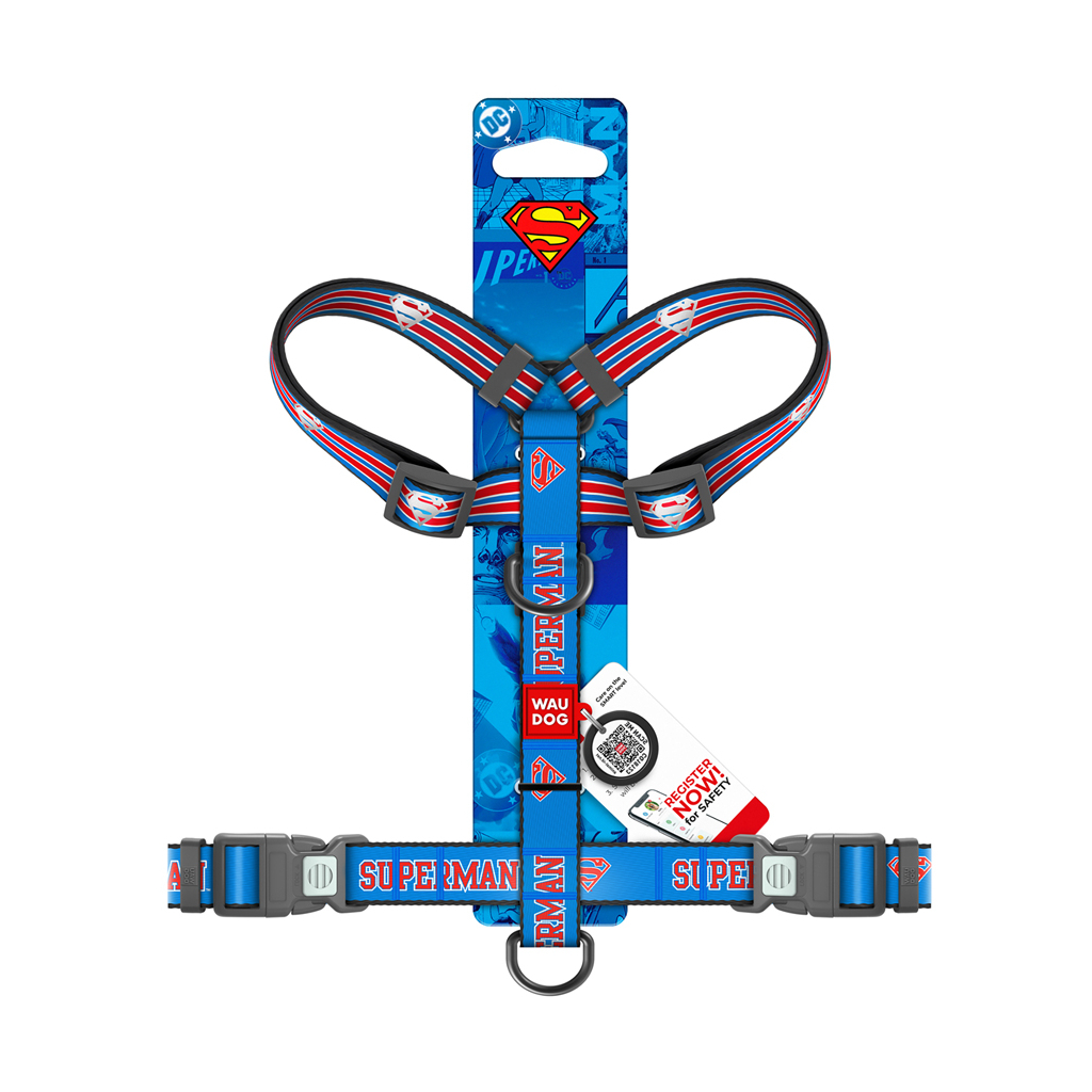 Шлея для собак WAUDOG Nylon H-подібна з QR-паспортом "Супермен Ретро", світловідбивна М (344-1082) - зображення 3