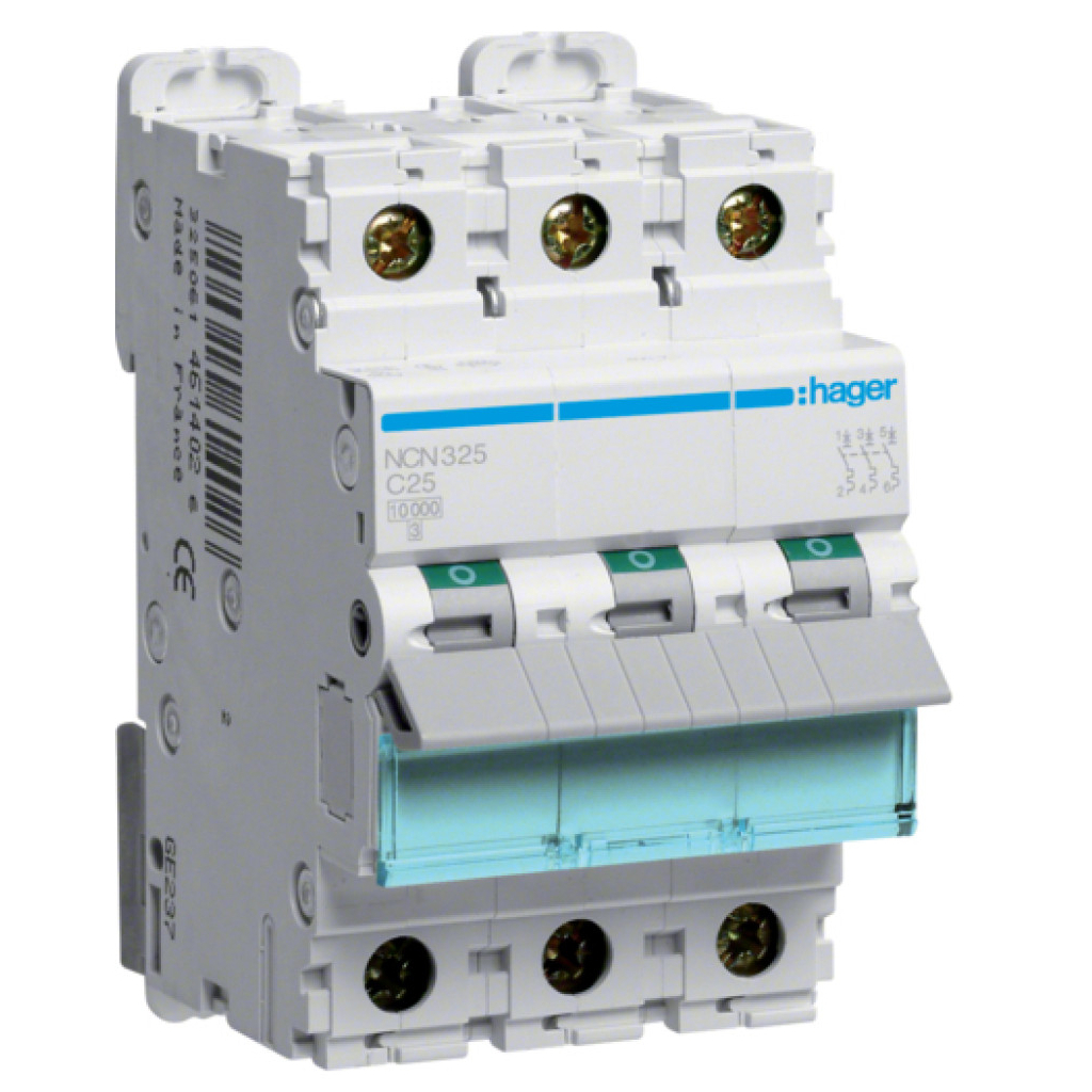 Автоматичний вимикач Hager 3-п. C 25A (10kA) (B) (NCN325) - зображення 1