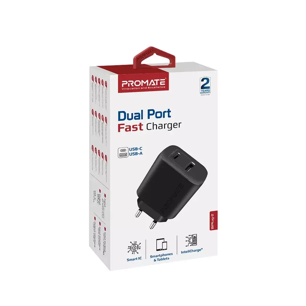 Зарядний пристрій Promate biplug.black - зображення 2