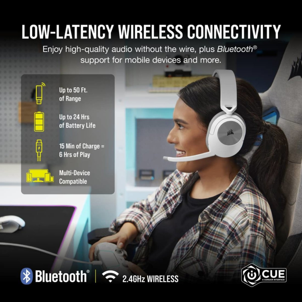 Навушники Corsair HS55 Wireless Gaming Dolby 7.1 White (CA-9011281-EU) - зображення 10