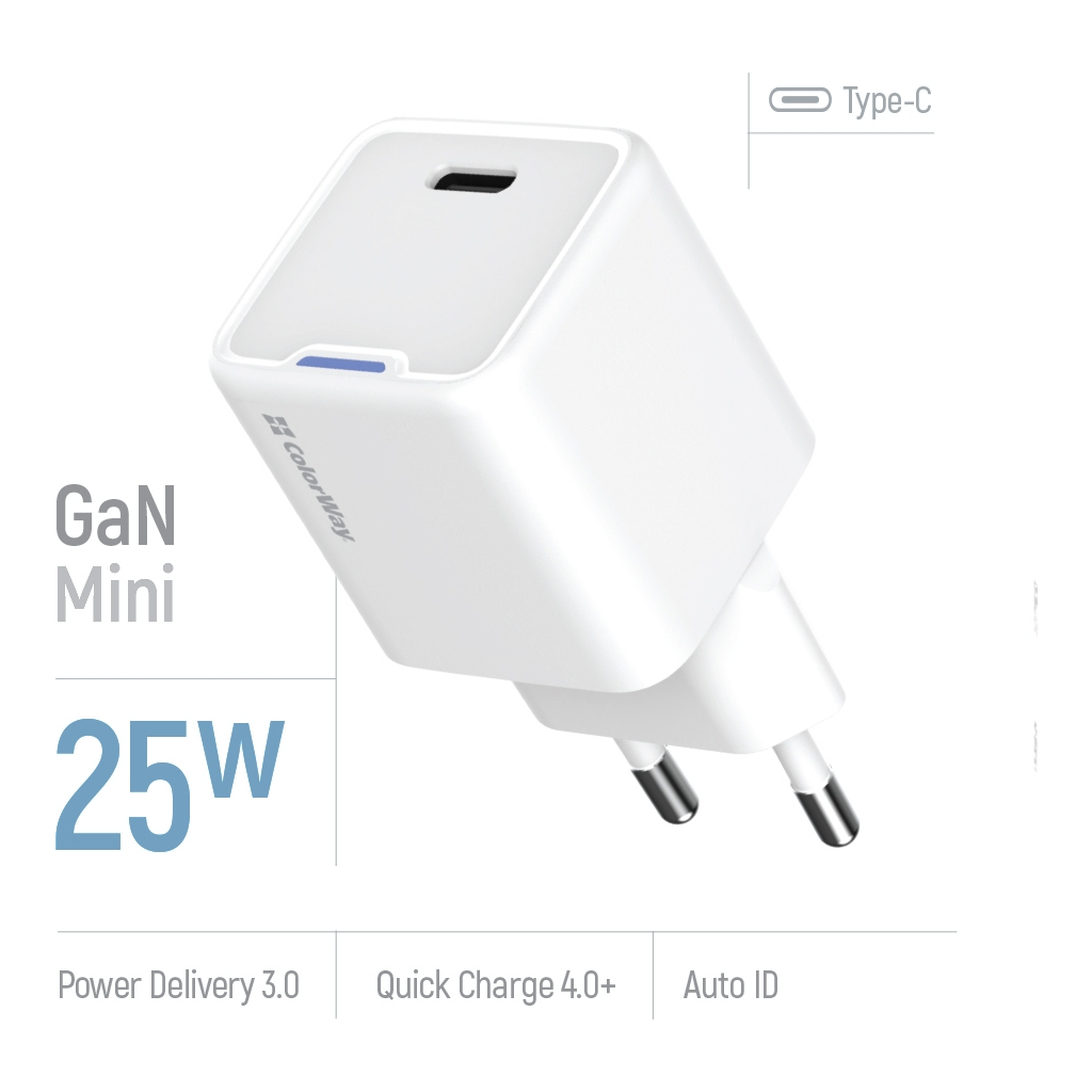 Зарядний пристрій ColorWay GaN Mini 25W PD Port PPS USB-C white (CW-CHS052PD-WT) - изображение 6
