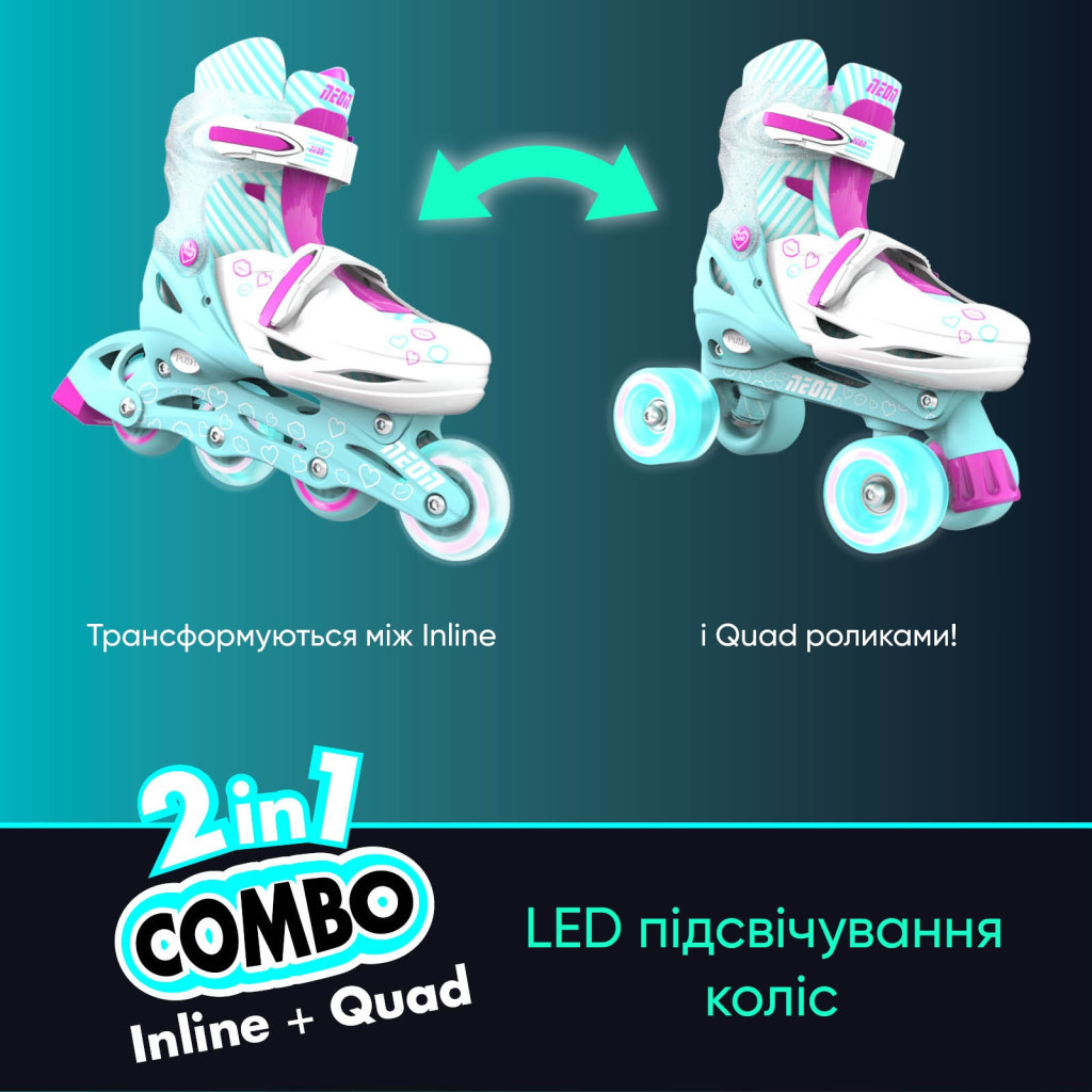 Роликові ковзани Neon Сombo Turquoise розмір 34-37 (NT10T4) - зображення 6